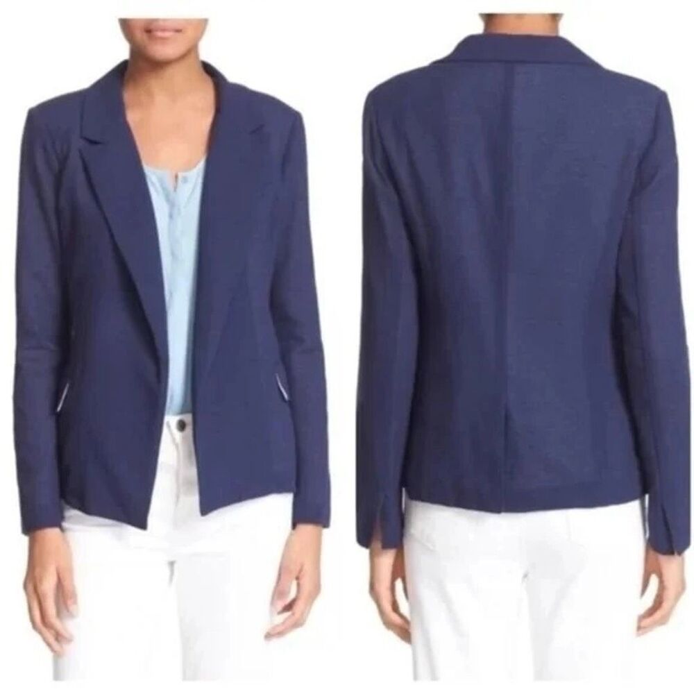 Joie Women's Lightweight Blazer Cotton Silk Pockets Casual Office Career‎ Navy 6